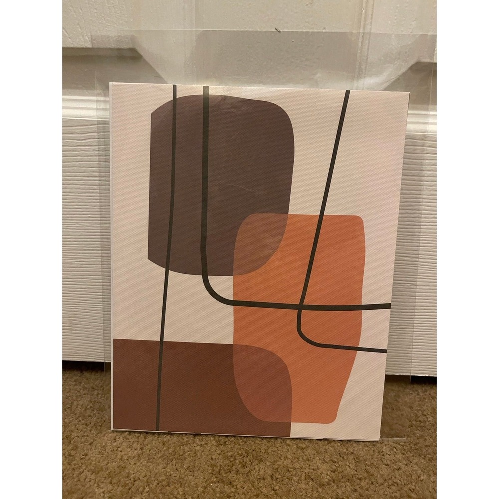Abstract Mid Century Modern Geometric Canvas Art Print Brown Orange Earth Tones